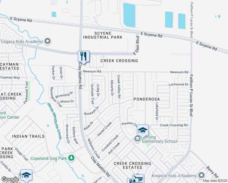 map of restaurants, bars, coffee shops, grocery stores, and more near 1001 Creek Valley Road in Mesquite