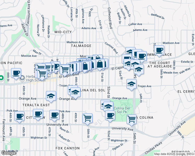 map of restaurants, bars, coffee shops, grocery stores, and more near 4321 Altadena Avenue in San Diego