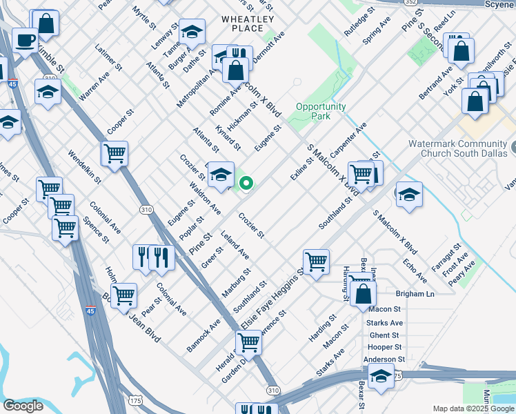 map of restaurants, bars, coffee shops, grocery stores, and more near 4306 Crozier Street in Dallas