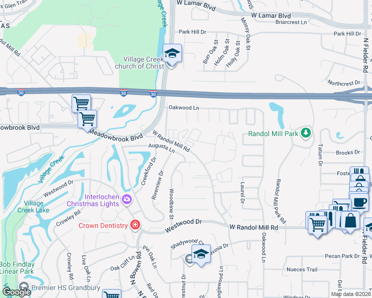 map of restaurants, bars, coffee shops, grocery stores, and more near 1506 Woodbine Street in Arlington