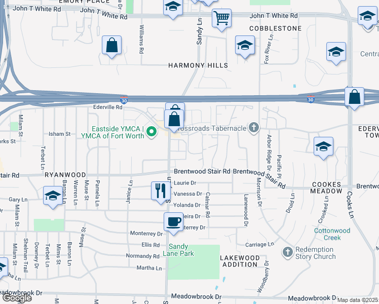 map of restaurants, bars, coffee shops, grocery stores, and more near 1454 Carol Oaks Lane in Fort Worth
