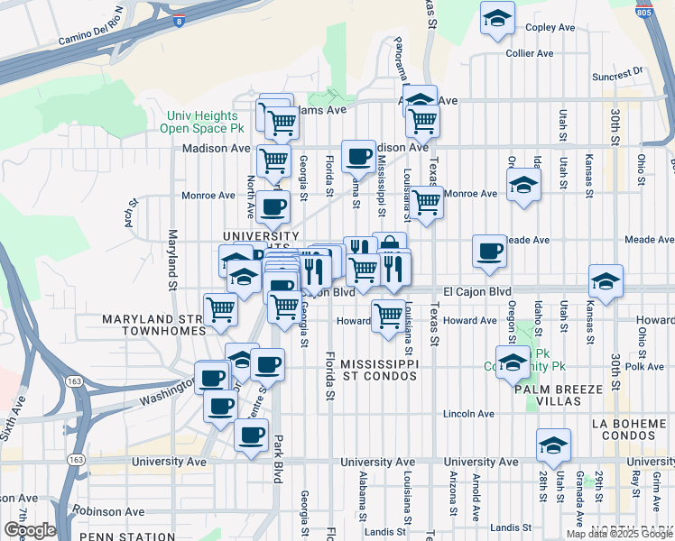 map of restaurants, bars, coffee shops, grocery stores, and more near 4316 Alabama Street in San Diego