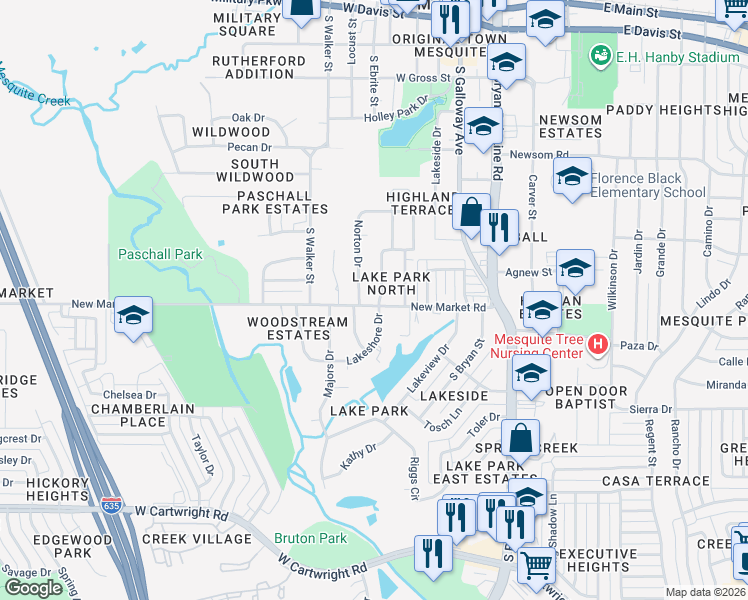 map of restaurants, bars, coffee shops, grocery stores, and more near 1006 Norton Drive in Mesquite