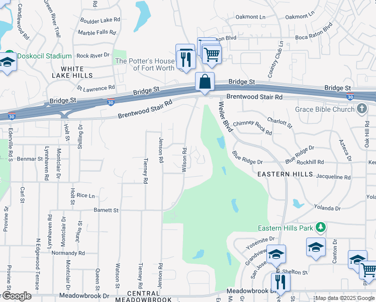 map of restaurants, bars, coffee shops, grocery stores, and more near 5324 Colony Hill Road in Fort Worth