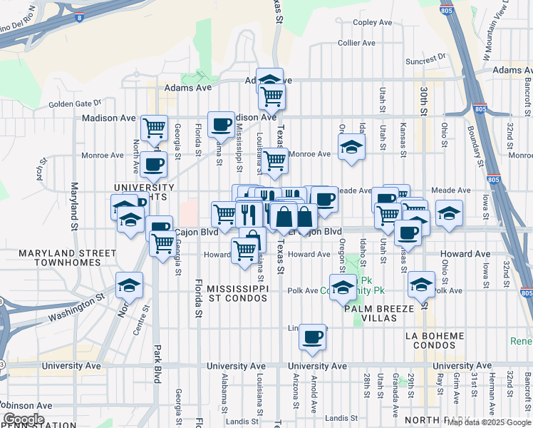 map of restaurants, bars, coffee shops, grocery stores, and more near in San Diego