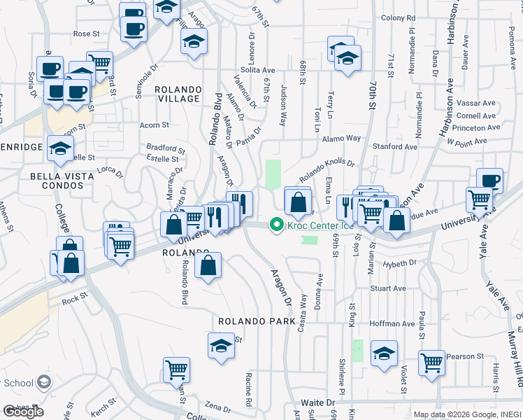 map of restaurants, bars, coffee shops, grocery stores, and more near 4329 Alamo Drive in San Diego
