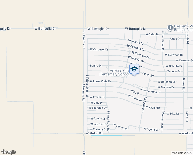 map of restaurants, bars, coffee shops, grocery stores, and more near 12649 West Loma Vista Drive in Arizona City