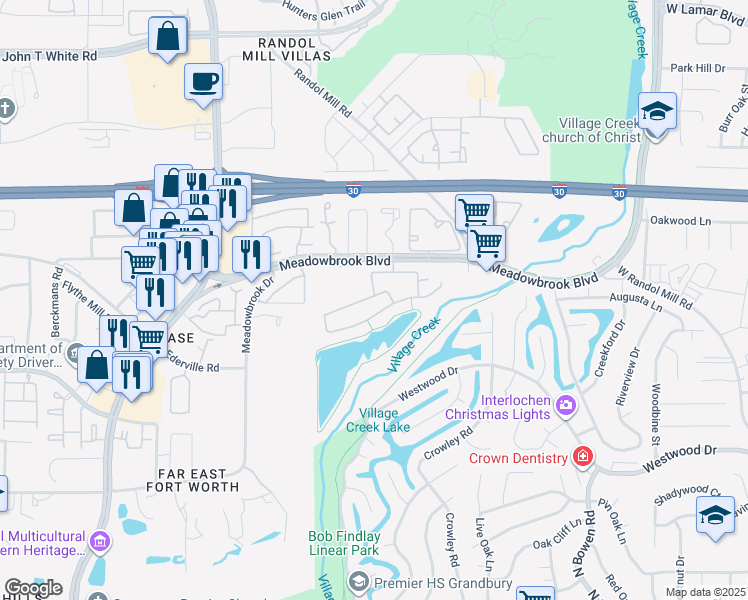 map of restaurants, bars, coffee shops, grocery stores, and more near 3149 Waterside Drive in Arlington