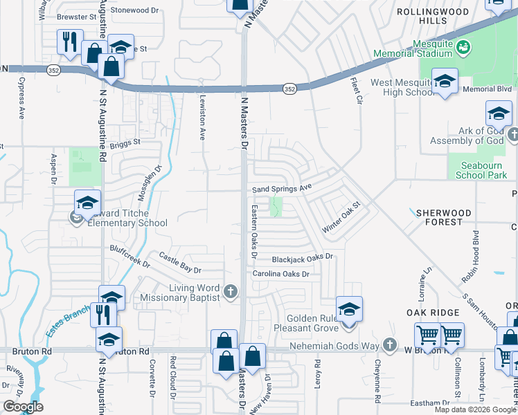 map of restaurants, bars, coffee shops, grocery stores, and more near 10208 Oak Terrace Circle in Dallas