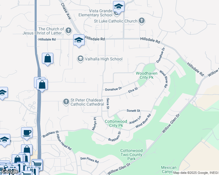 map of restaurants, bars, coffee shops, grocery stores, and more near 1828 Donahue Drive in El Cajon