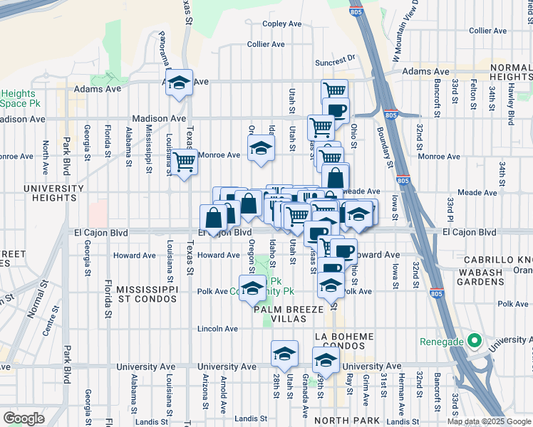 map of restaurants, bars, coffee shops, grocery stores, and more near 4336 Idaho Street in San Diego