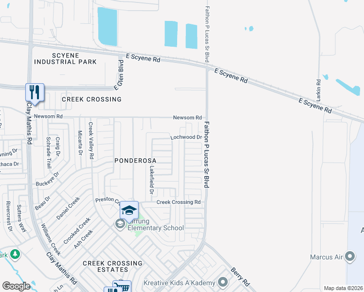 map of restaurants, bars, coffee shops, grocery stores, and more near 3307 Riverway Court in Mesquite