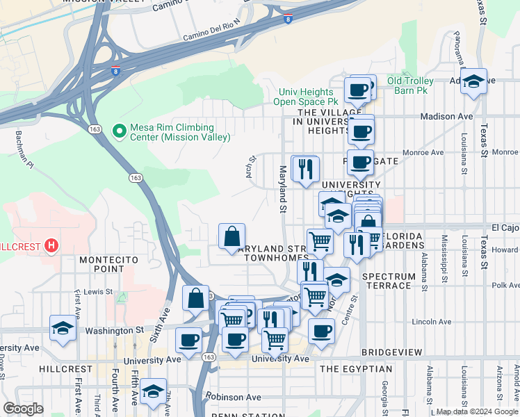 map of restaurants, bars, coffee shops, grocery stores, and more near 4303 Proctor Place in San Diego