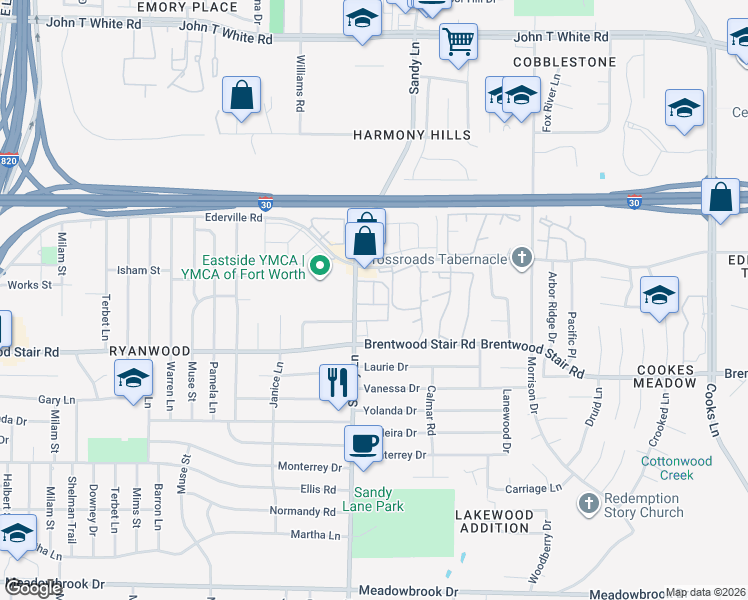 map of restaurants, bars, coffee shops, grocery stores, and more near 1466 Carol Oaks Lane in Fort Worth