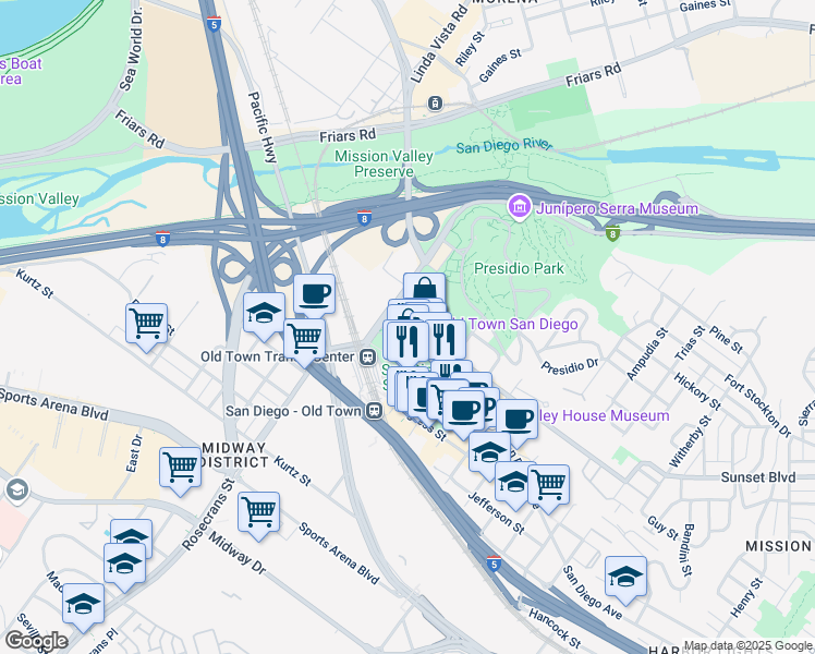map of restaurants, bars, coffee shops, grocery stores, and more near 2829 Juan Street in San Diego