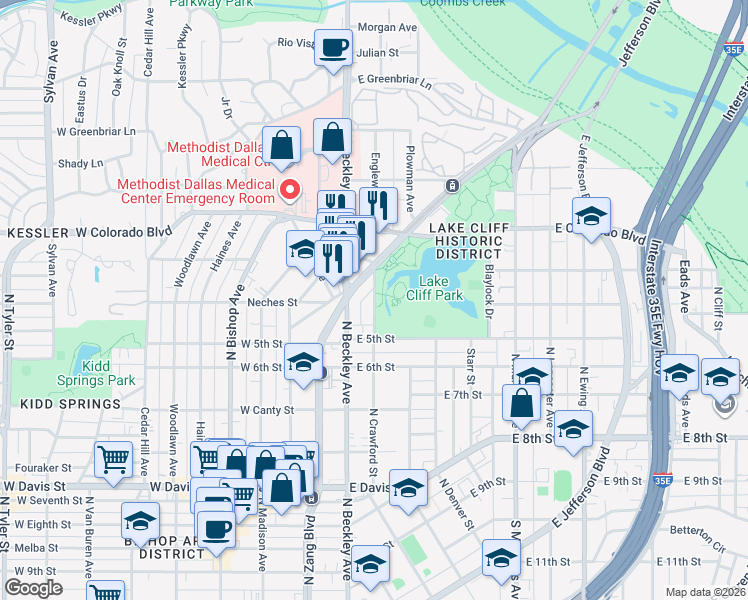 map of restaurants, bars, coffee shops, grocery stores, and more near in Dallas
