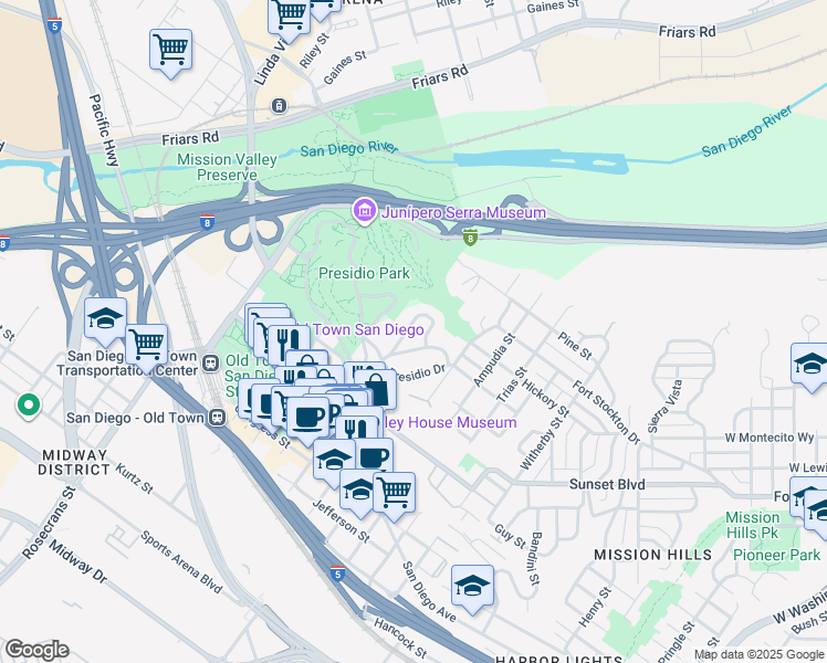 map of restaurants, bars, coffee shops, grocery stores, and more near 4265 Altamirano Way in San Diego