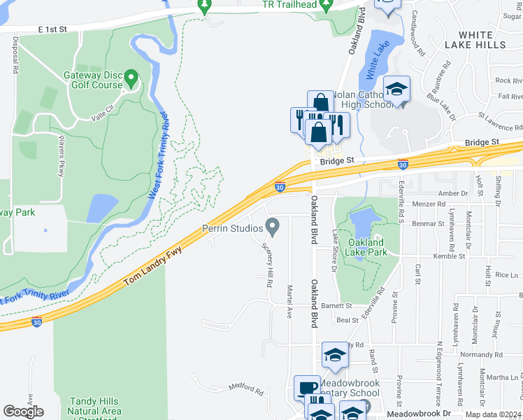 map of restaurants, bars, coffee shops, grocery stores, and more near 4050 Menzer Road in Fort Worth