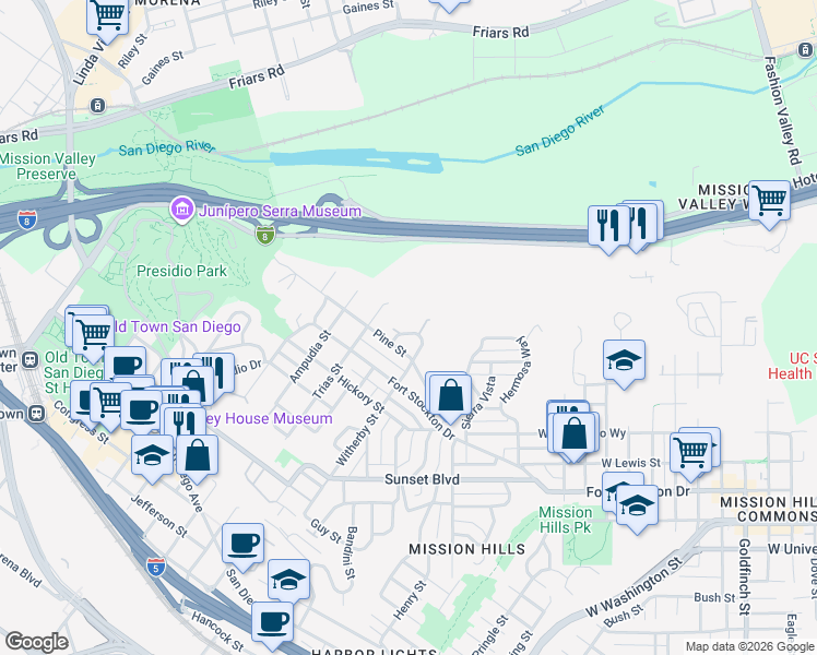 map of restaurants, bars, coffee shops, grocery stores, and more near 4472 Hortensia Street in San Diego