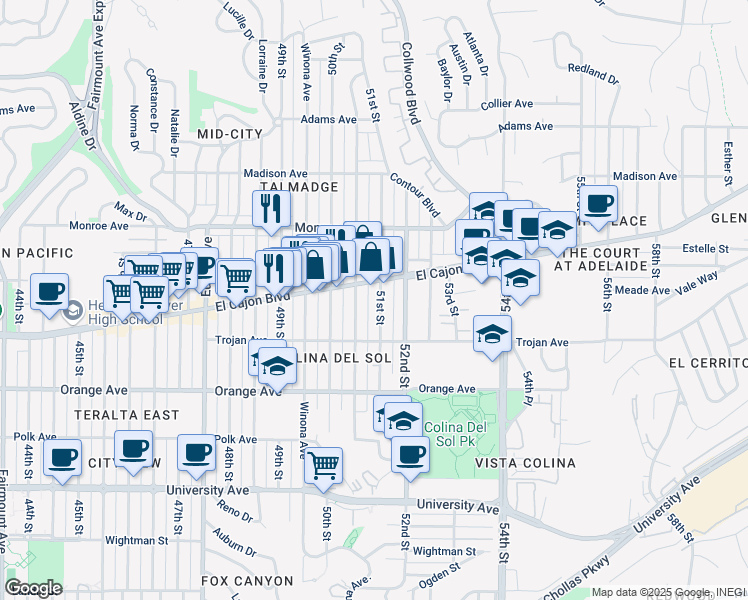 map of restaurants, bars, coffee shops, grocery stores, and more near in San Diego
