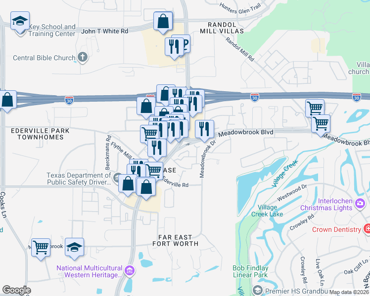 map of restaurants, bars, coffee shops, grocery stores, and more near in Fort Worth