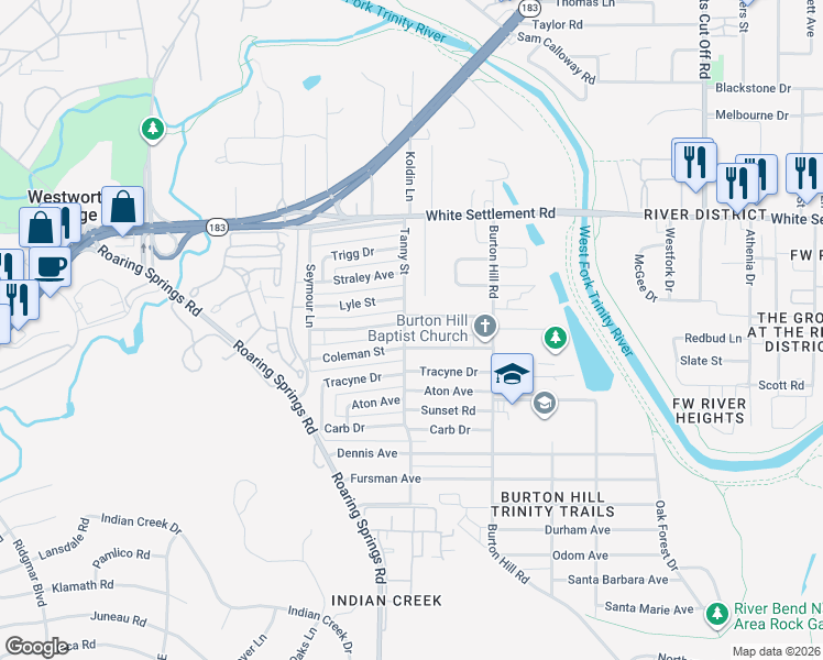 map of restaurants, bars, coffee shops, grocery stores, and more near 5724 Randolph Court in Westworth Village