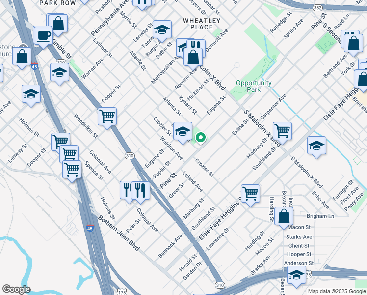 map of restaurants, bars, coffee shops, grocery stores, and more near 2425 Pine Street in Dallas