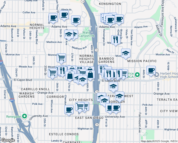 map of restaurants, bars, coffee shops, grocery stores, and more near 3967-77 Meade Avenue in San Diego