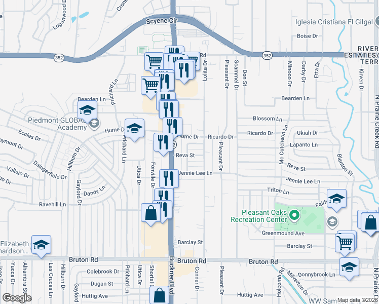map of restaurants, bars, coffee shops, grocery stores, and more near 8138 Cavalier Circle in Dallas