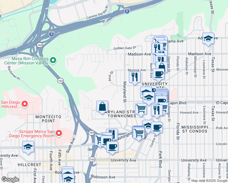 map of restaurants, bars, coffee shops, grocery stores, and more near 4358 Proctor Place in San Diego