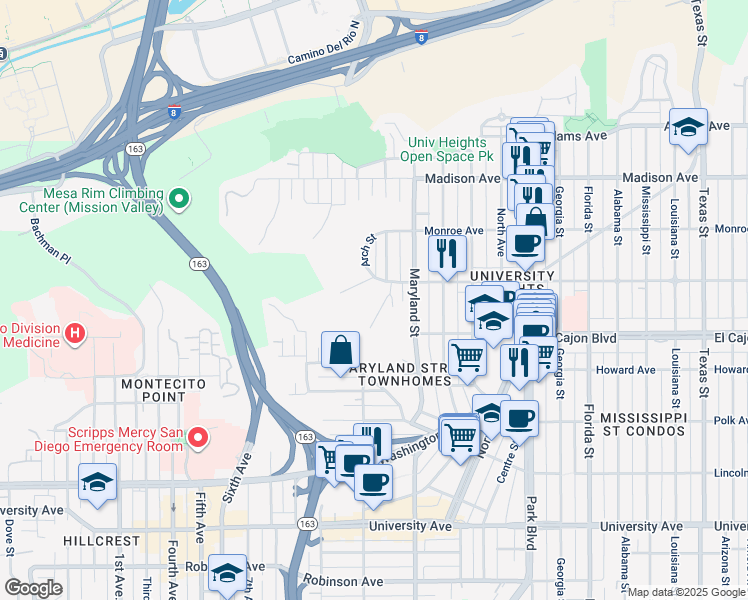 map of restaurants, bars, coffee shops, grocery stores, and more near 4358 Proctor Place in San Diego