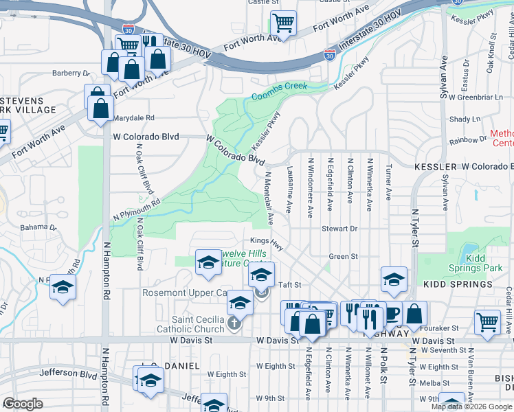 map of restaurants, bars, coffee shops, grocery stores, and more near 1005 North Montclair Avenue in Dallas