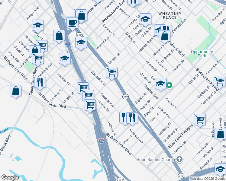 map of restaurants, bars, coffee shops, grocery stores, and more near 3735 South Central Expressway in Dallas