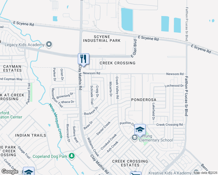 map of restaurants, bars, coffee shops, grocery stores, and more near 820 Buckeye Drive in Mesquite