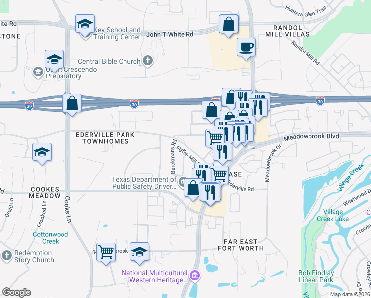 map of restaurants, bars, coffee shops, grocery stores, and more near 8221 Ederville Road in Fort Worth