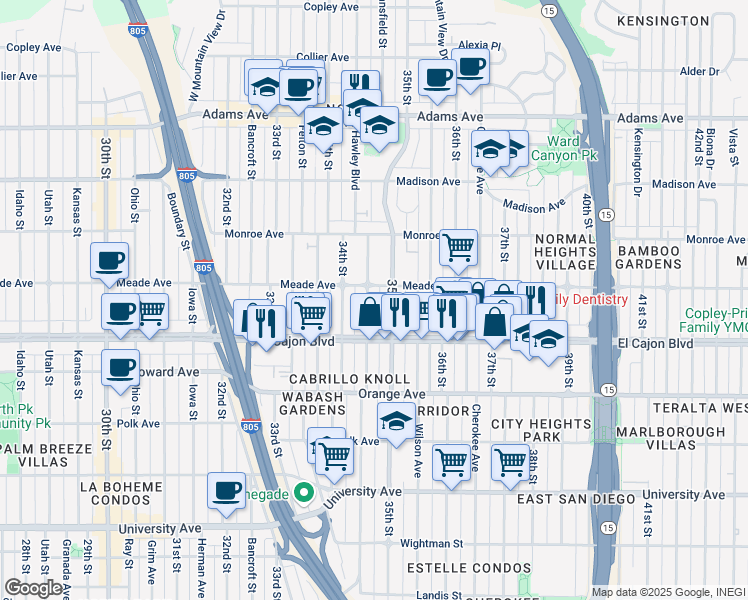 map of restaurants, bars, coffee shops, grocery stores, and more near 4371 Swift Avenue in San Diego