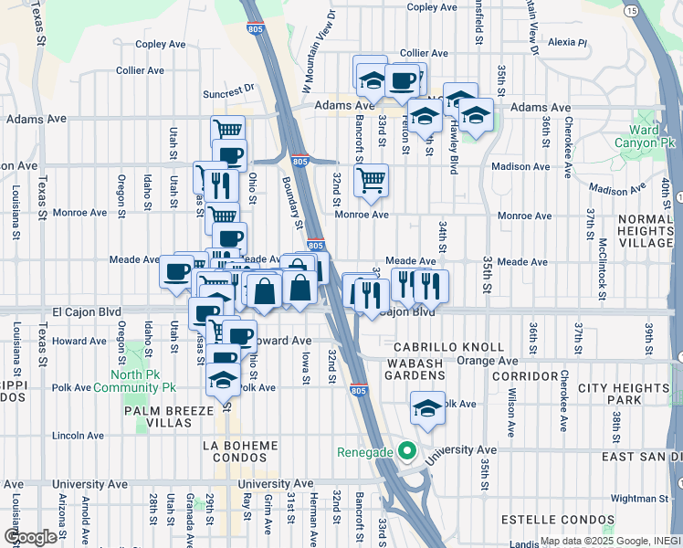 map of restaurants, bars, coffee shops, grocery stores, and more near in San Diego