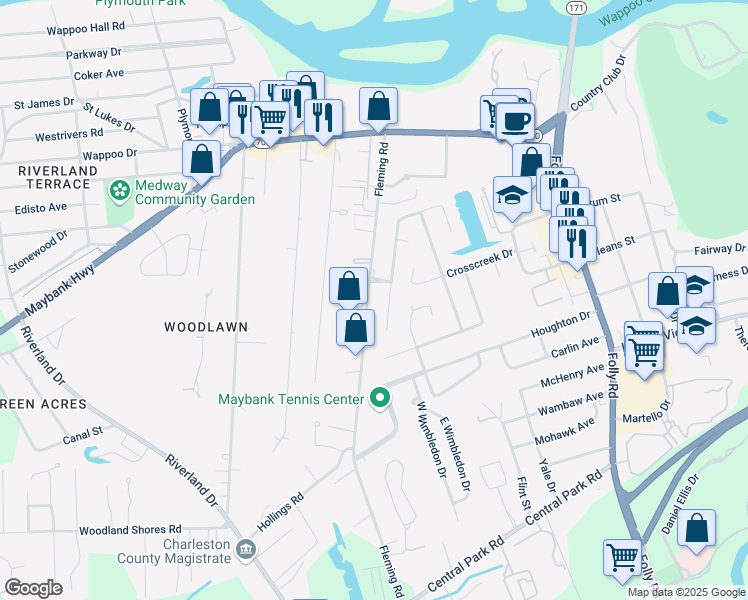 map of restaurants, bars, coffee shops, grocery stores, and more near 359 Fleming Road in Charleston