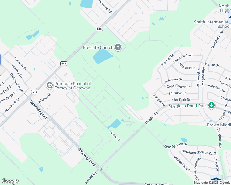 map of restaurants, bars, coffee shops, grocery stores, and more near 14086 Farm to Market 548 in Forney