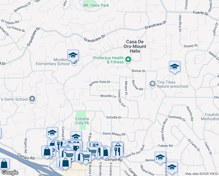 map of restaurants, bars, coffee shops, grocery stores, and more near 10007 Helix Mont Circle in La Mesa