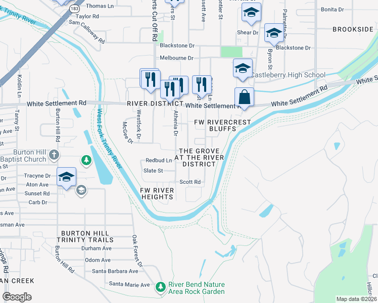 map of restaurants, bars, coffee shops, grocery stores, and more near 4932 Deavers Lane in Fort Worth