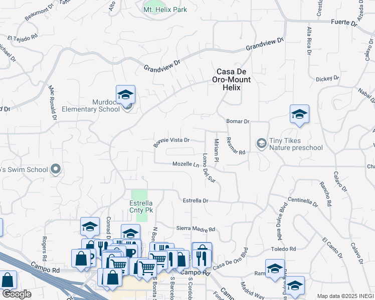 map of restaurants, bars, coffee shops, grocery stores, and more near 10007 Helix Mont Circle in La Mesa