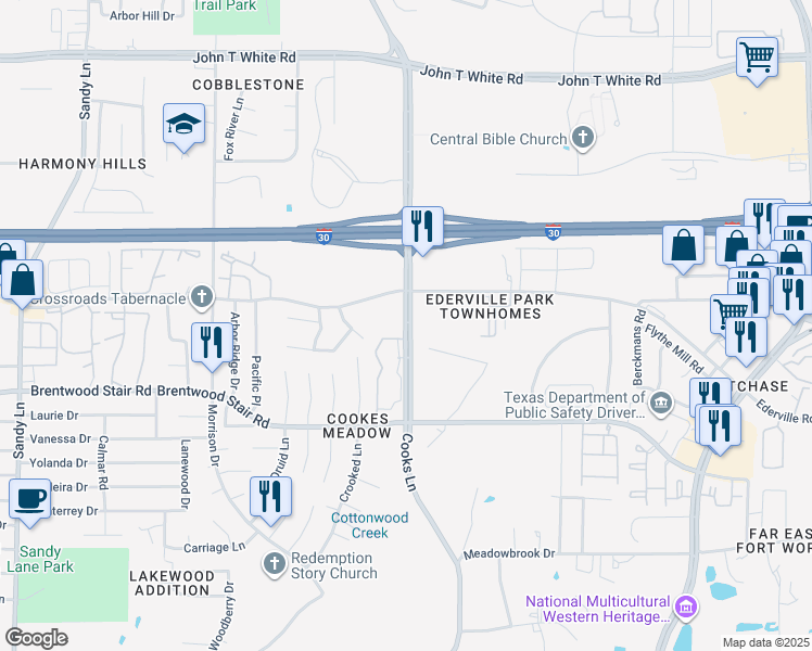 map of restaurants, bars, coffee shops, grocery stores, and more near in Fort Worth