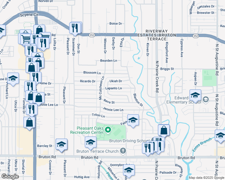 map of restaurants, bars, coffee shops, grocery stores, and more near 8716 Lapanto Lane in Dallas