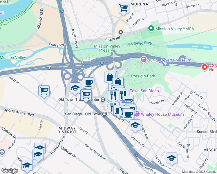 map of restaurants, bars, coffee shops, grocery stores, and more near 2829 Juan Street in San Diego