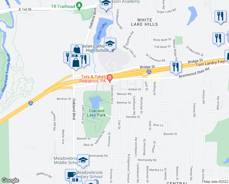 map of restaurants, bars, coffee shops, grocery stores, and more near 4403 Menzer Road in Fort Worth