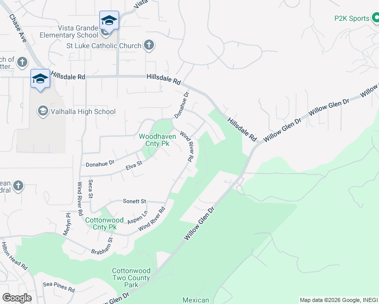 map of restaurants, bars, coffee shops, grocery stores, and more near 2656 Wind River Road in El Cajon