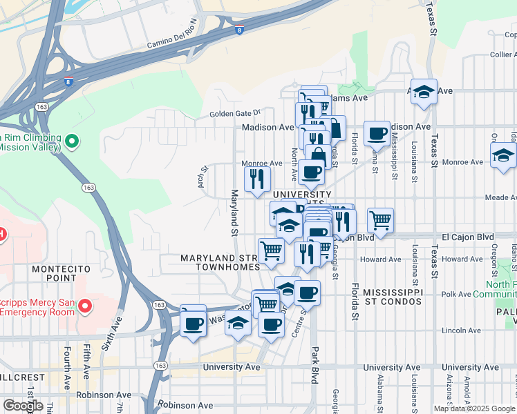 map of restaurants, bars, coffee shops, grocery stores, and more near 4384 Cleveland Avenue in San Diego