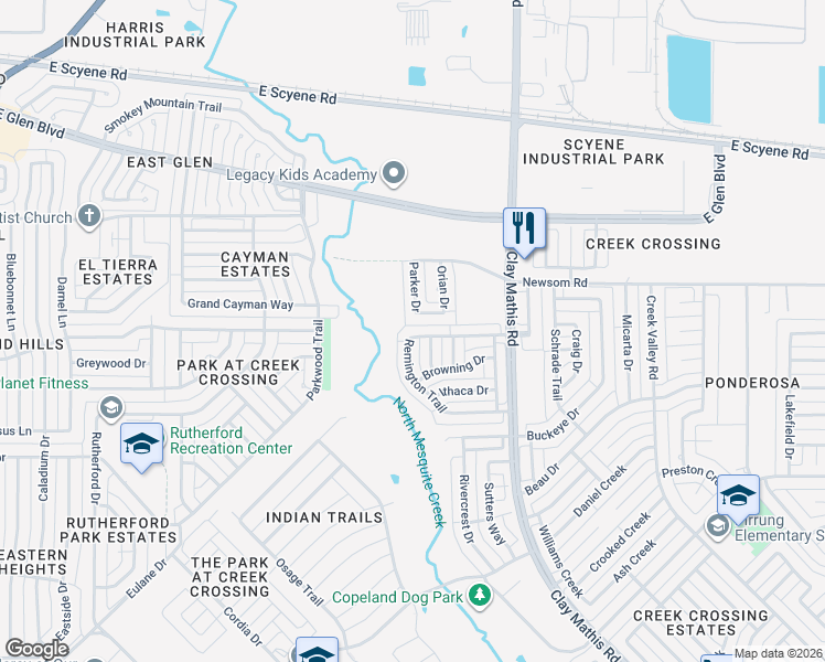 map of restaurants, bars, coffee shops, grocery stores, and more near 2209 Baretta Drive in Mesquite
