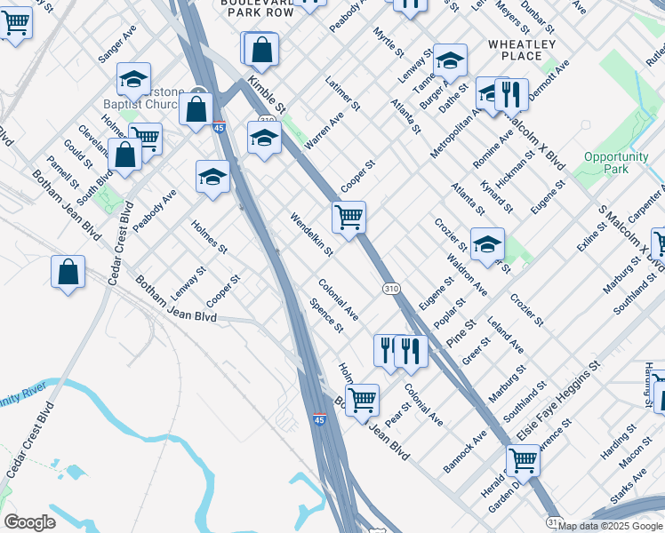 map of restaurants, bars, coffee shops, grocery stores, and more near 3709 Wendelkin Street in Dallas